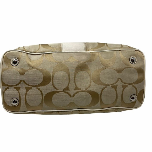 Coach Signature Stripe Framed Tan Carryall Purse - Picture 7 of 15